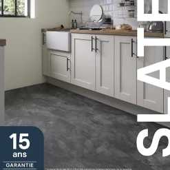 GoodHome Sol Stratifié<Sol stratifié clipsable Slate aspect pierre anthracite 8 mm compatible pièces humides
