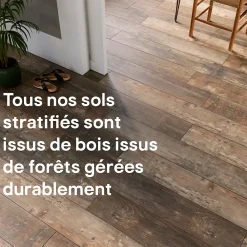 GoodHome Sol stratifié clipsable Tipton chêne brun 8 mm compatible pièces humides- Sol Stratifié