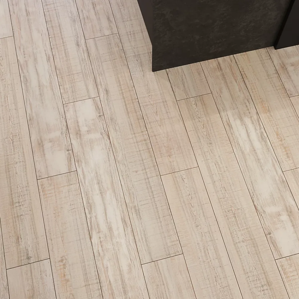 GoodHome Sol stratifié clipsable Yate chêne blanc 8 mm compatible pièces humides- Sol Stratifié