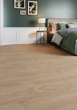 GoodHome Sol stratifié Comford , passage élevé AC4, effet chêne, L.129,2 cm x l.19,3 cm x ép.8 mm, résistant à l'eau- Sol Stratifié