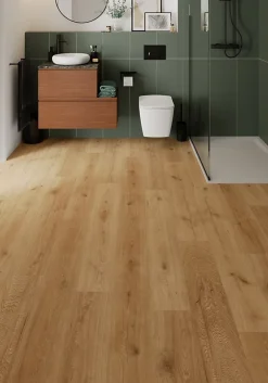 GoodHome Sol stratifié Cortland , passage élevé AC4, effet chêne miel, L.128,5 cm x l.19,2 cm x ép.8 mm, résistant à l'eau- Sol Stratifié