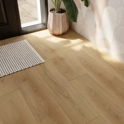 GoodHome Sol stratifié Cowley , passage intense AC5, effet chêne miel, L.129,2 cm x l.19,3 cm x ép.8 mm- Sol Stratifié