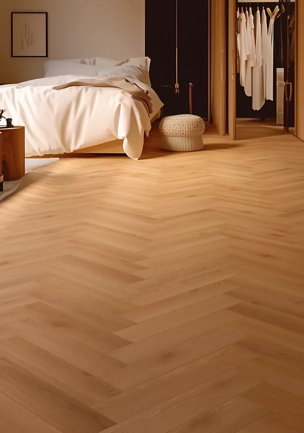 Homflor Sol stratifié Dorado bâton rompu , passage intense AC5, effet chêne blond, L.64,4 cm x l.14,3 cm x ép.8 mm, résistant à l'eau- Sol Stratifié