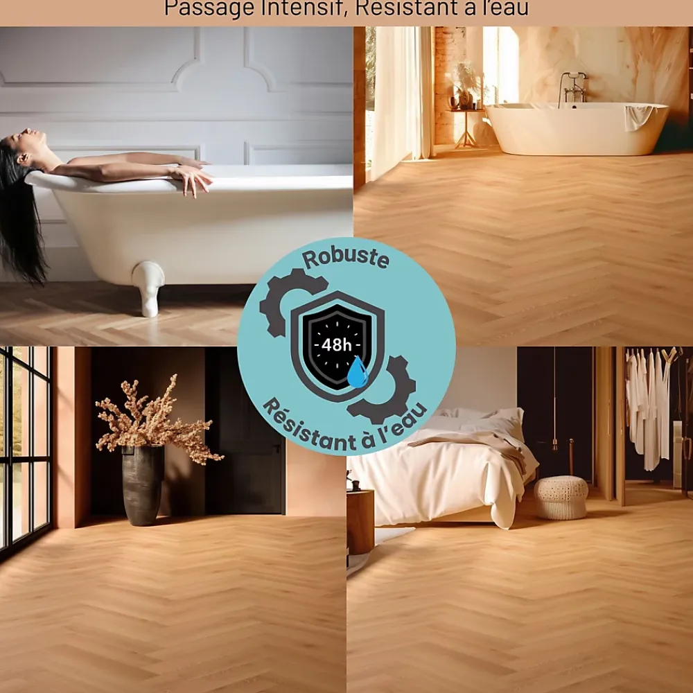 Homflor Sol stratifié Dorado bâton rompu , passage intense AC5, effet chêne blond, L.64,4 cm x l.14,3 cm x ép.8 mm, résistant à l'eau- Sol Stratifié