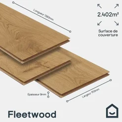 GoodHome Sol Stratifié<Sol stratifié Fleetwood , passage élevé AC4, effet chêne miel, L.138,3 cm x l.19,3 cm x ép.8 mm