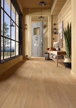 Homflor Sol stratifié Hickory yellowstone , passage extrême AC6, effet bois Hickory blond, L.128,6 cm x l.21,4 cm x ép.10 mm, résistant à l'eau- Sol Stratifié