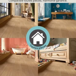 Homflor Sol stratifié Hickory yellowstone , passage extrême AC6, effet bois Hickory blond, L.128,6 cm x l.21,4 cm x ép.10 mm, résistant à l'eau- Sol Stratifié