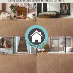 Homflor Sol stratifié Hicory carya , passage extrême AC6, effet bois Hickory brun, L.128,6 cm x l.21,4 cm x ép.10 mm, résistant à l'eau- Sol Stratifié