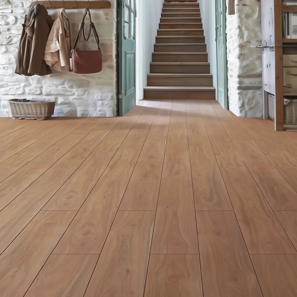 Homflor Sol stratifié Hicory carya , passage extrême AC6, effet bois Hickory brun, L.128,6 cm x l.21,4 cm x ép.10 mm, résistant à l'eau- Sol Stratifié