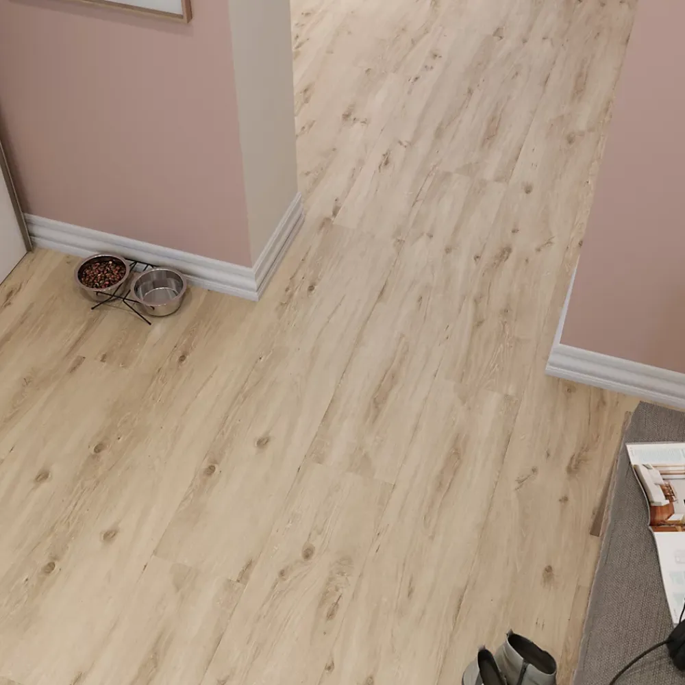 GoodHome Sol stratifié Lulea , passage élevé AC4, effet chêne blond, L.129,2 cm x l.24,6 cm x ép.8 mm, résistant à l'eau- Sol Stratifié