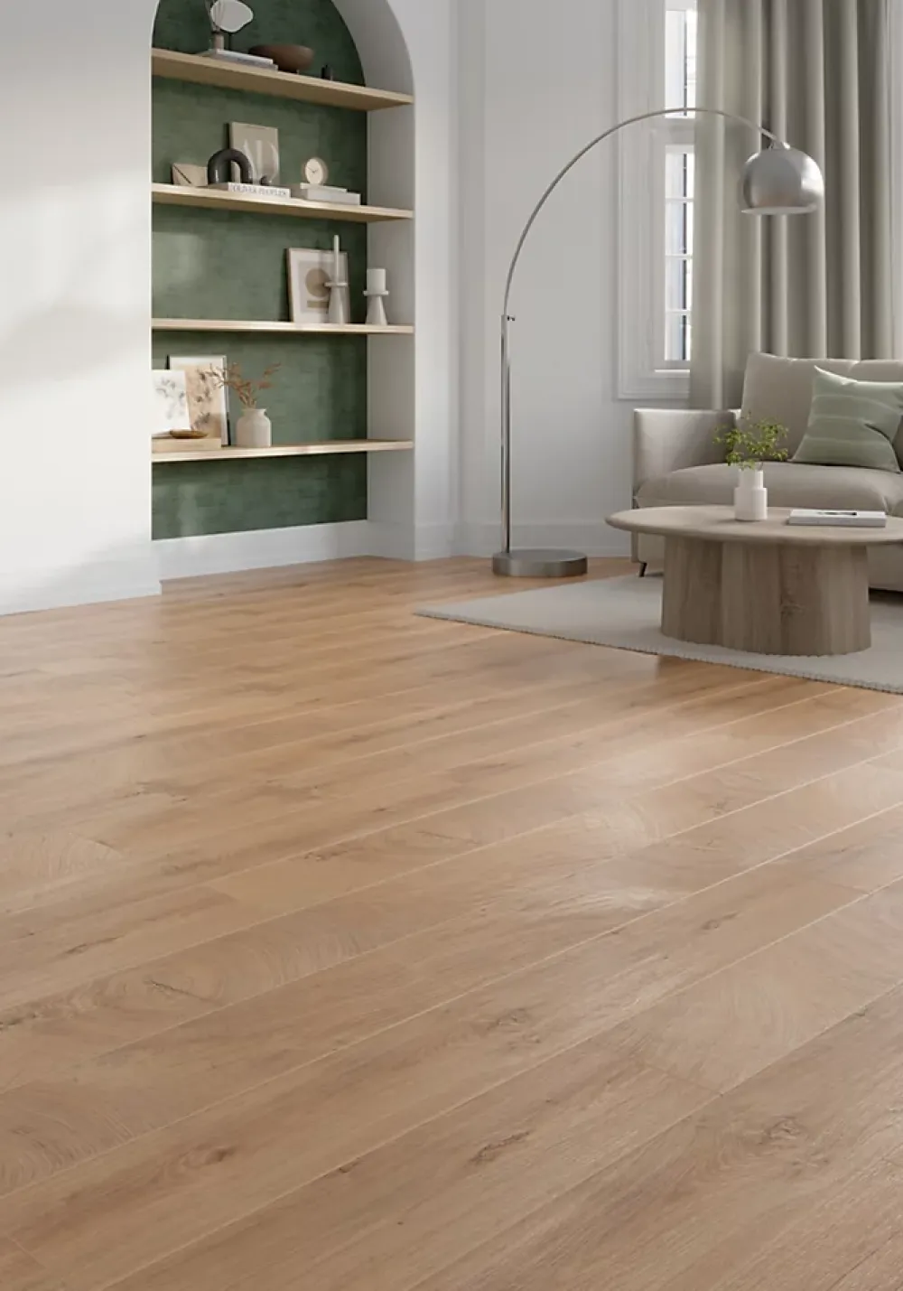 GoodHome Sol stratifié Lydney , passage intense AC5, effet chêne, L.138,3 cm x l.19,3 cm x ép.8 mm- Sol Stratifié