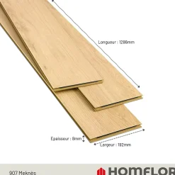 Homflor Sol stratifié Meknes , passage extrême AC6, effet chêne, L.128,6 cm x l.21,4 cm x ép.10 mm, résistant à l'eau- Sol Stratifié