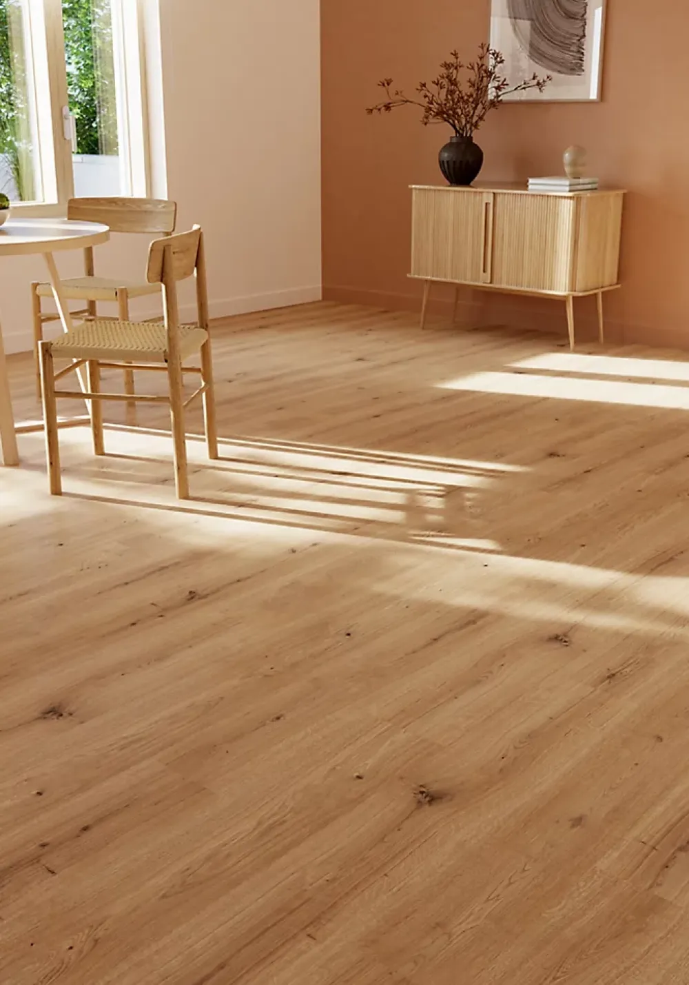 GoodHome Sol Stratifié<Sol stratifié Quincey , passage élevé AC4, effet chêne miel, L.129,2 cm x l.19,3 cm x ép.8 mm, résistant à l'eau