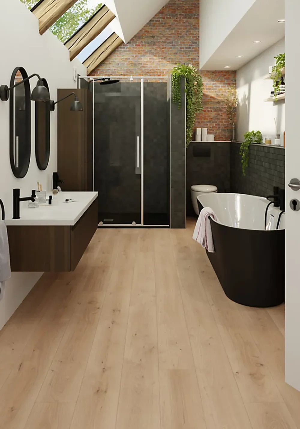 GoodHome Sol stratifié Randolph , passage intense AC5, effet chêne blond, L.129,2 cm x l.19,3 cm x ép.8 mm, résistant à l'eau- Sol Stratifié