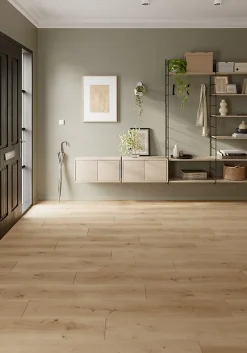 GoodHome Sol stratifié Randolph , passage intense AC5, effet chêne blond, L.129,2 cm x l.19,3 cm x ép.8 mm, résistant à l'eau- Sol Stratifié