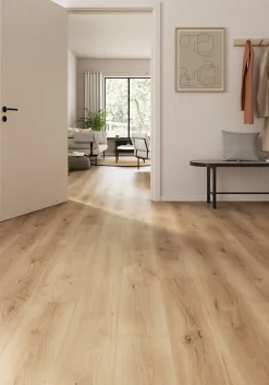 GoodHome Sol stratifié Randolph , passage intense AC5, effet chêne blond, L.129,2 cm x l.19,3 cm x ép.8 mm- Sol Stratifié