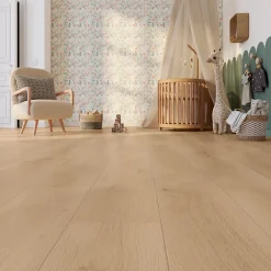 GoodHome Sol stratifié Randolph , passage intense AC5, effet chêne blond, L.129,2 cm x l.19,3 cm x ép.8 mm- Sol Stratifié