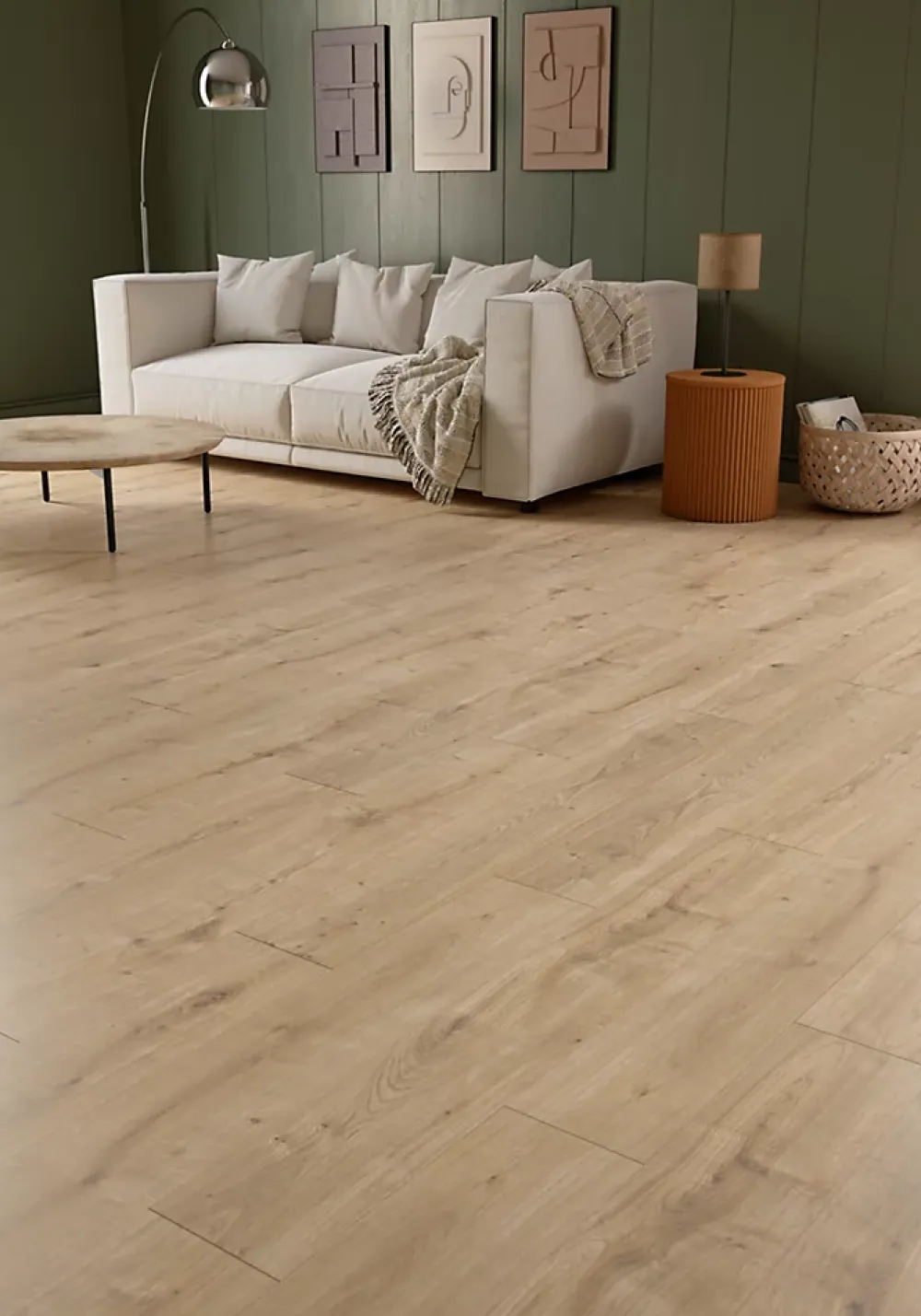 GoodHome Sol stratifié Rowley , passage élevé AC4, effet chêne, L.129,2 cm x l.19,3 cm x ép.8 mm, résistant à l'eau- Sol Stratifié
