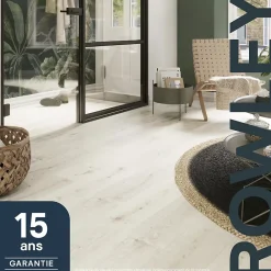 GoodHome Sol Stratifié<Sol stratifié Rowley , passage élevé AC4, effet chêne blanchi, L.129,2 cm x l.19,3 cm x ép.8 mm, résistant à l'eau
