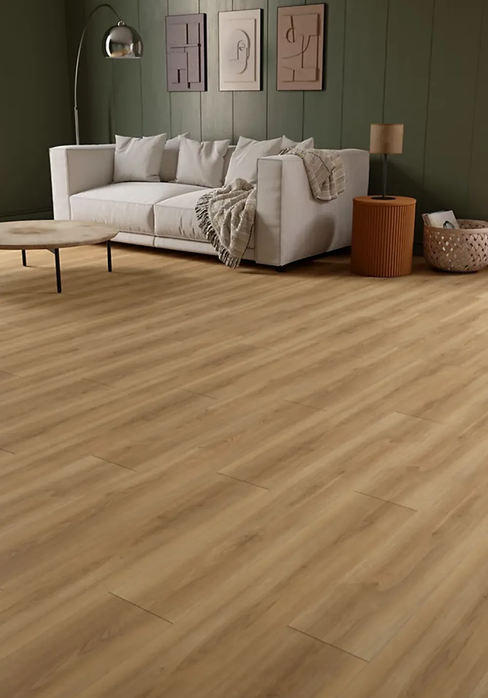 GoodHome Sol stratifié Towcester , passage élevé AC4, effet chêne blond, L.138,3 cm x l.19,3 cm x ép.8 mm, résistant à l'eau- Sol Stratifié