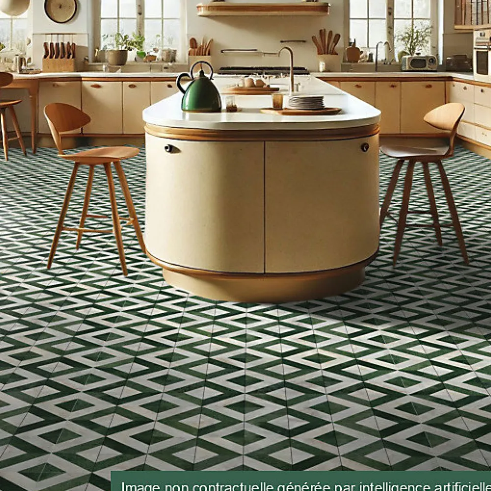 Décoweb Lino Sol Vinyle Pvc<Sol vinyle - effet Losanges marbre Blanc et vert - Rouleau de 4m x 2m