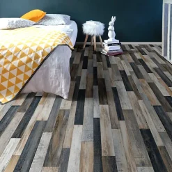 Décoweb Sol Vinyle - Imitation parquet irisé foncé - Rouleau de 3m x 2m- Lino Sol Vinyle Pvc