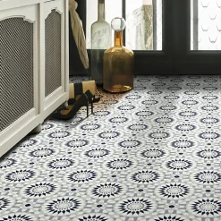 Décoweb Sol Vinyle Carreaux de ciment mosaïque bleu - Rouleau de 2m x 2m- Lino Sol Vinyle Pvc