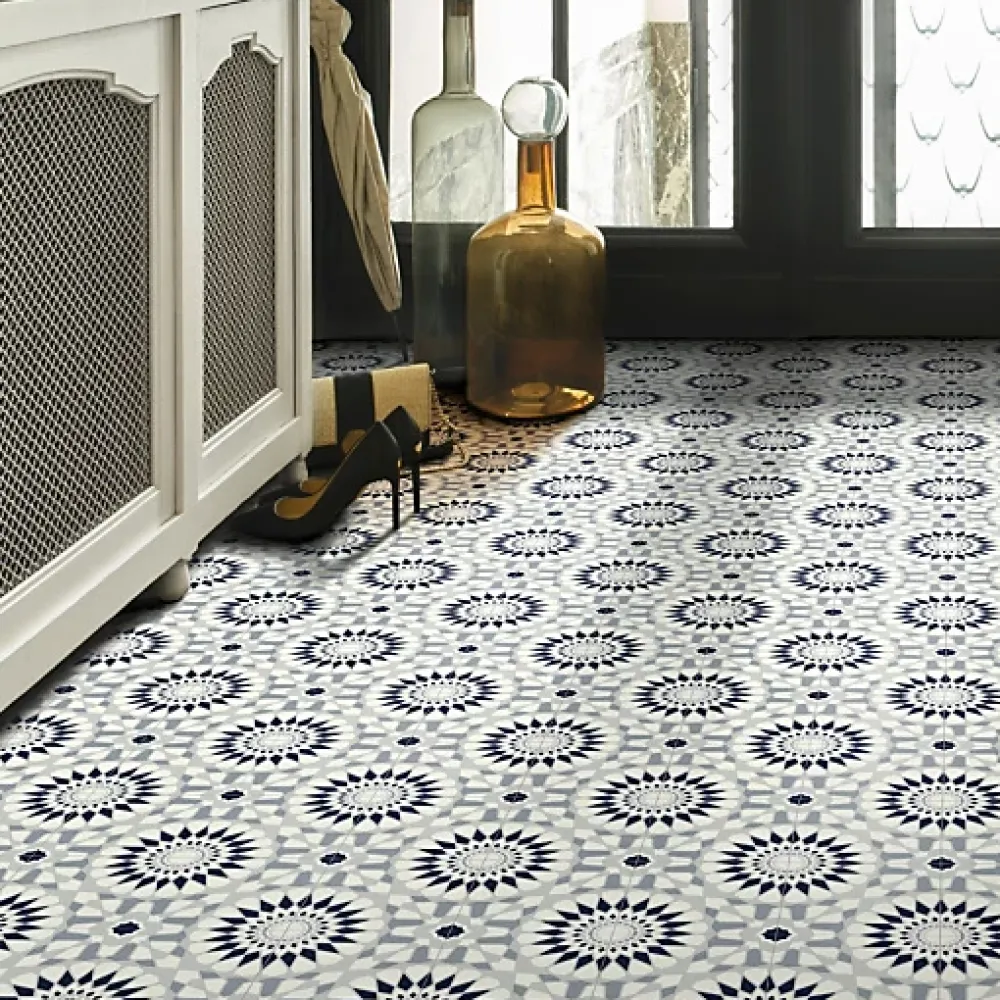 Décoweb Lino Sol Vinyle Pvc<Sol Vinyle Carreaux de ciment mosaïque bleu - Echantillon 15 x 20 cm