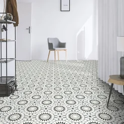 Décoweb Lino Sol Vinyle Pvc<Sol Vinyle Carreaux de ciment mosaïque noir - Rouleau de 3m x 2m