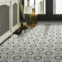 Décoweb Lino Sol Vinyle Pvc<Sol Vinyle Carreaux de ciment mosaïque noir - Rouleau de 2m x 3m