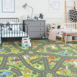 Décoweb Sol Vinyle Circuit voiture pour enfants City - Rouleau de 2m x 2m- Lino Sol Vinyle Pvc