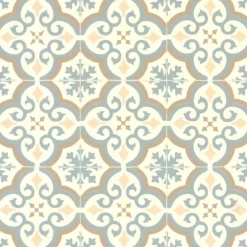 Décoweb Lino Sol Vinyle Pvc<Sol Vinyle effet carreaux de ciment Bleu et ocre - Rouleau de 4m x 2m