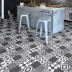 Décoweb Sol Vinyle effet Carreaux noir et blanc - Rouleau de 2m x 5m- Lino Sol Vinyle Pvc