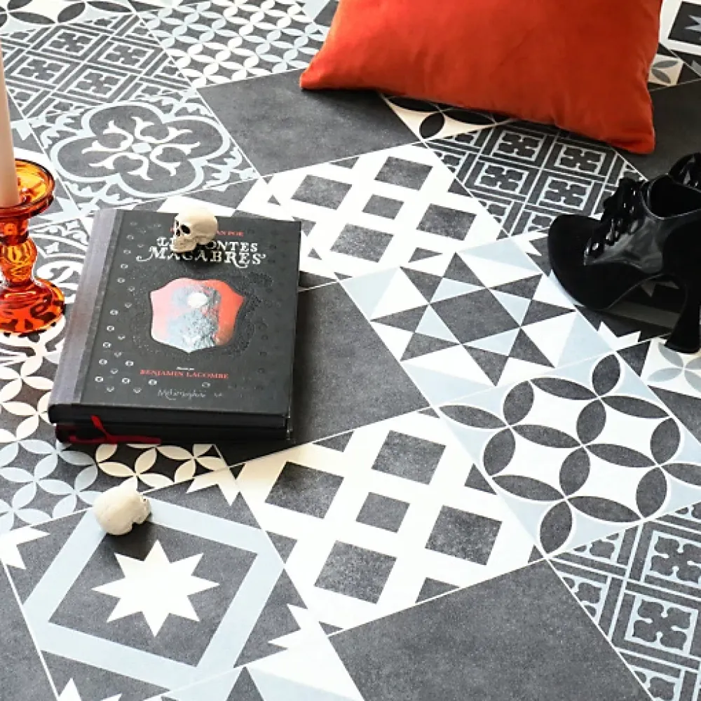 Décoweb Sol Vinyle effet Carreaux noir et blanc - Rouleau de 2m x 5m- Lino Sol Vinyle Pvc