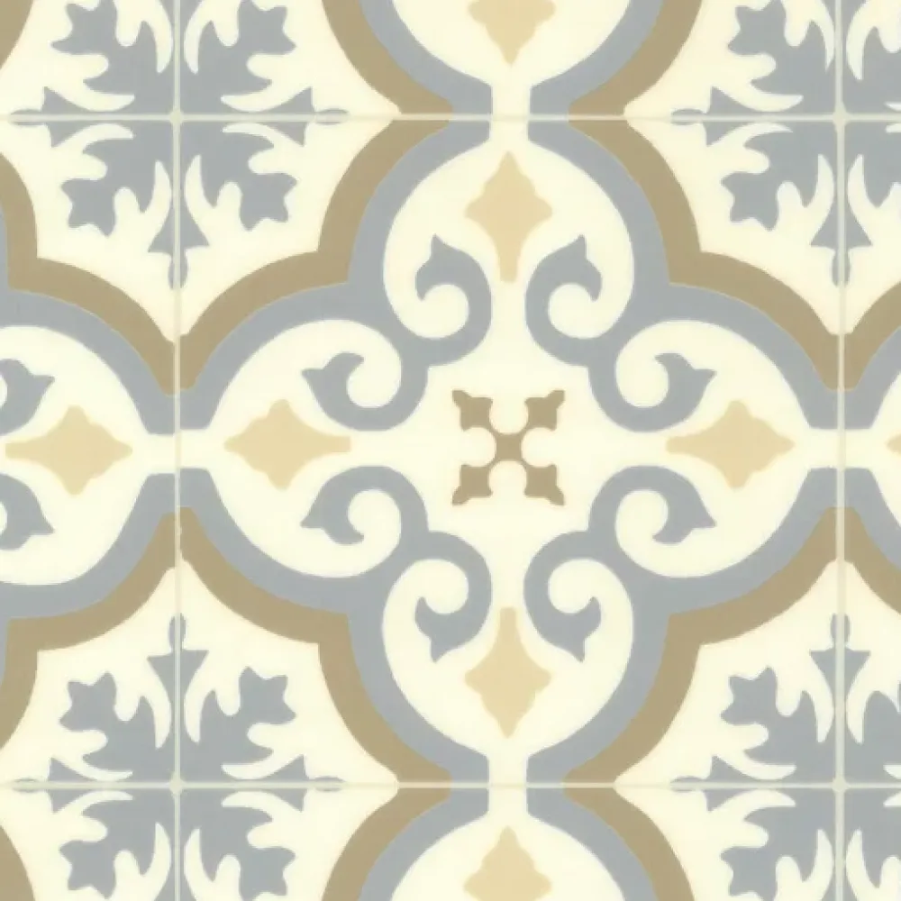 Décoweb Lino Sol Vinyle Pvc<Sol Vinyle effet carreaux de ciment Bleu et ocre - Echantillon 15 x 20 cm