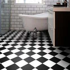 Décoweb Lino Sol Vinyle Pvc<Sol Vinyle effet damier diagonal Noir et blanc - Rouleau de 4m x 5m