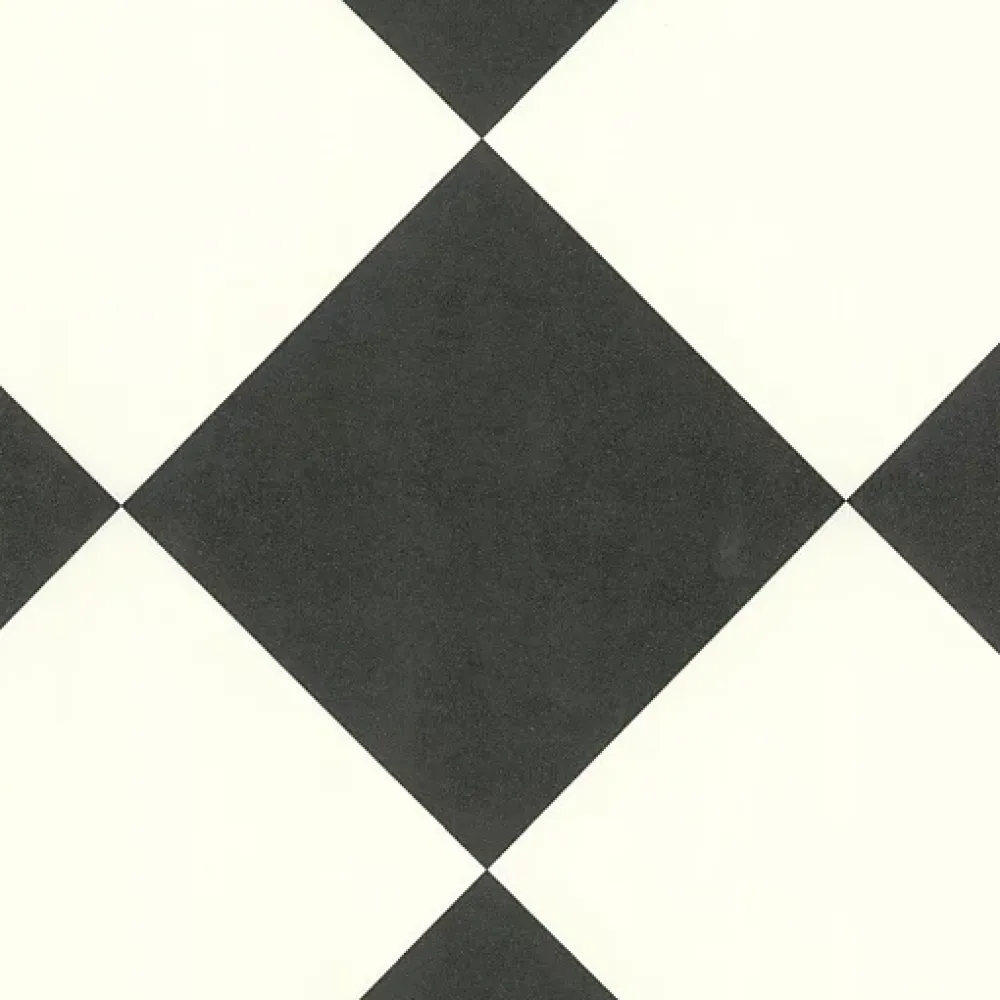 Décoweb Lino Sol Vinyle Pvc<Sol Vinyle effet damier diagonal Noir et blanc - Rouleau de 3m x 3m