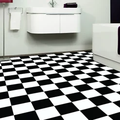 Décoweb Sol vinyle effet damier noir & blanc - Rouleau de 2m x 3m- Lino Sol Vinyle Pvc