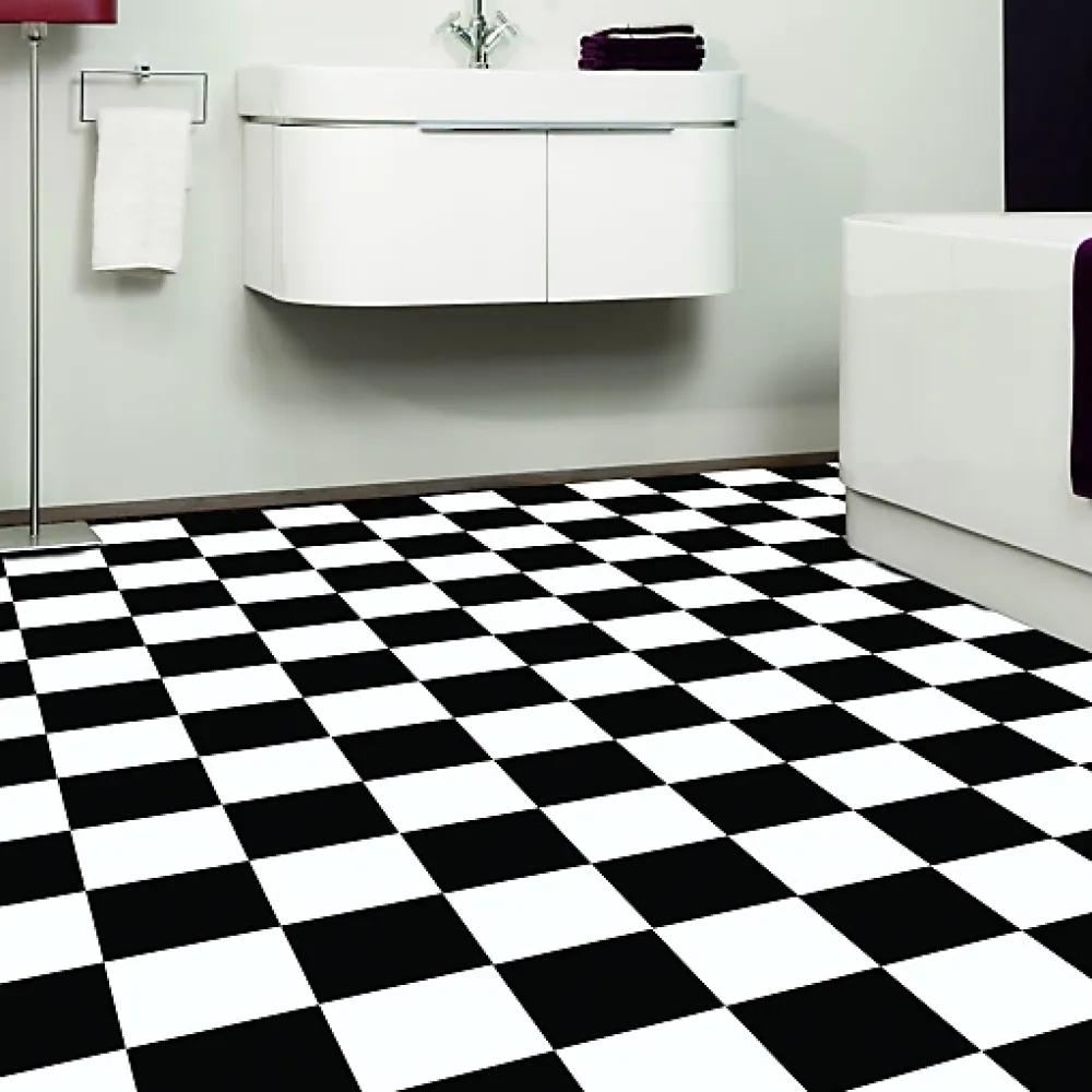 Décoweb Sol vinyle effet damier noir & blanc - Rouleau de 2m x 3m- Lino Sol Vinyle Pvc