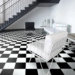 Décoweb Sol vinyle effet damier noir & blanc - Rouleau de 2m x 3m- Lino Sol Vinyle Pvc