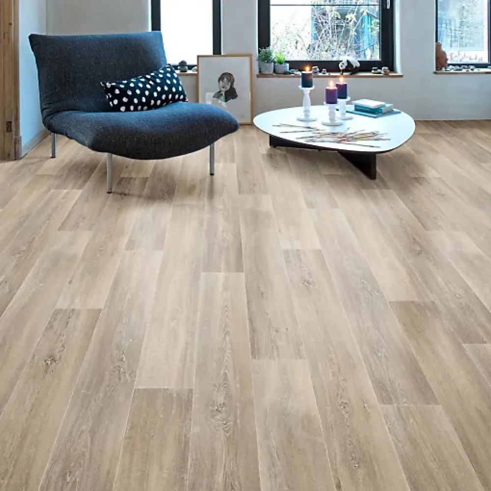 Décoweb Sol vinyle effet parquet chêne scandinave blond - Rouleau de 4m x 4m- Lino Sol Vinyle Pvc