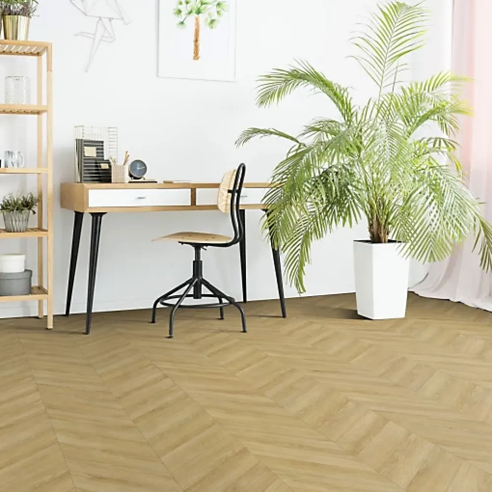 Décoweb Sol Vinyle effet Parquet chevron Chêne naturel - Rouleau de 1m x 10m- Lino Sol Vinyle Pvc