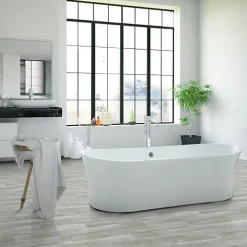 Décoweb Sol Vinyle Imitation parquet gris clair - Rouleau de 4m x 4m- Lino Sol Vinyle Pvc