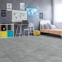 Décoweb Sol Vinyle Style - Imitation Carrelage gris - Rouleau de 3m x 4m- Lino Sol Vinyle Pvc