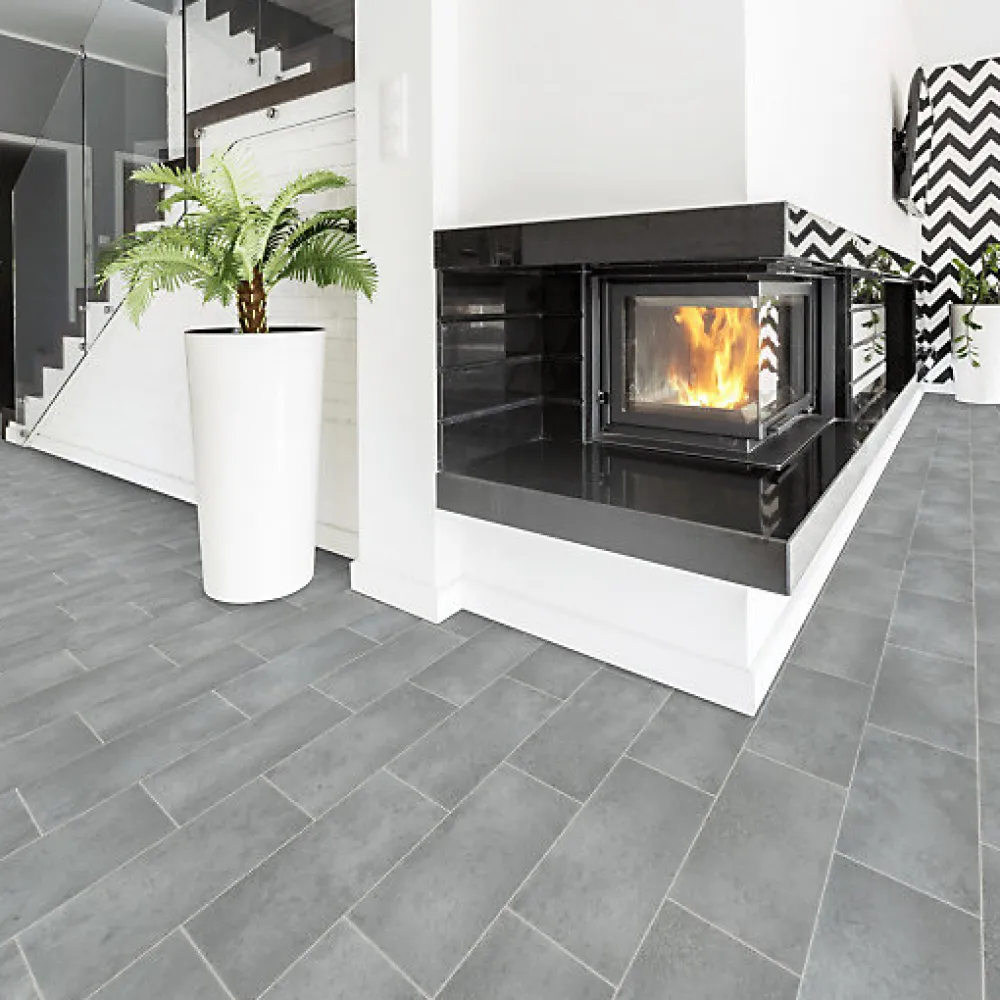Décoweb Sol Vinyle Style - Imitation Carrelage gris - Rouleau de 3m x 4m- Lino Sol Vinyle Pvc
