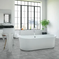 Décoweb Sol Vinyle Style - Imitation Carrelage gris - Rouleau de 3m x 4m- Lino Sol Vinyle Pvc