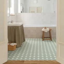 Décoweb Sol Vinyle Textile - Aspect carreaux vert sauge - Rouleau de 4m x 7m- Lino Sol Vinyle Pvc