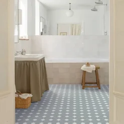 Décoweb Sol Vinyle Textile Aspect carreaux Azur - Rouleau de 3m x 4m- Lino Sol Vinyle Pvc