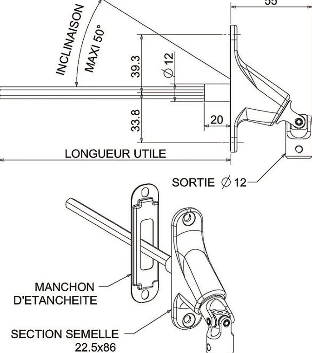 Zurfluh-Feller Volet Roulant<SORTIE DE CAISSON 90 DEGRÉS ENTREE DIAMETRE 12 SORTIE C6 LG300 - BLANC (EMBASE ETROITE)