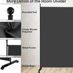 Giantex Cloison Amovible<Séparateur de Pièce 184 x 184 cm, Paravent de Confidentialité sur roulettes, Paravent Autoportant pour Salon, Chambre, Gris